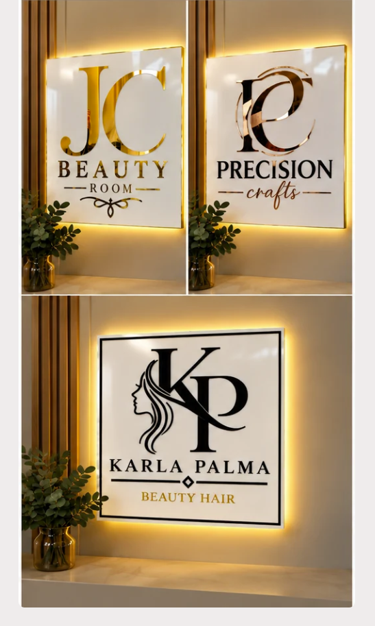 Square custom layered acrylic business sign examples