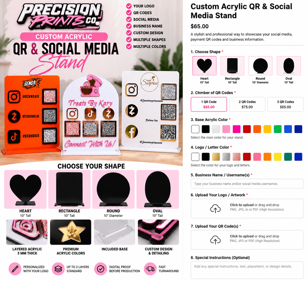 Custom Acrylic QR and Social Media Stand by Precision Prints Co.