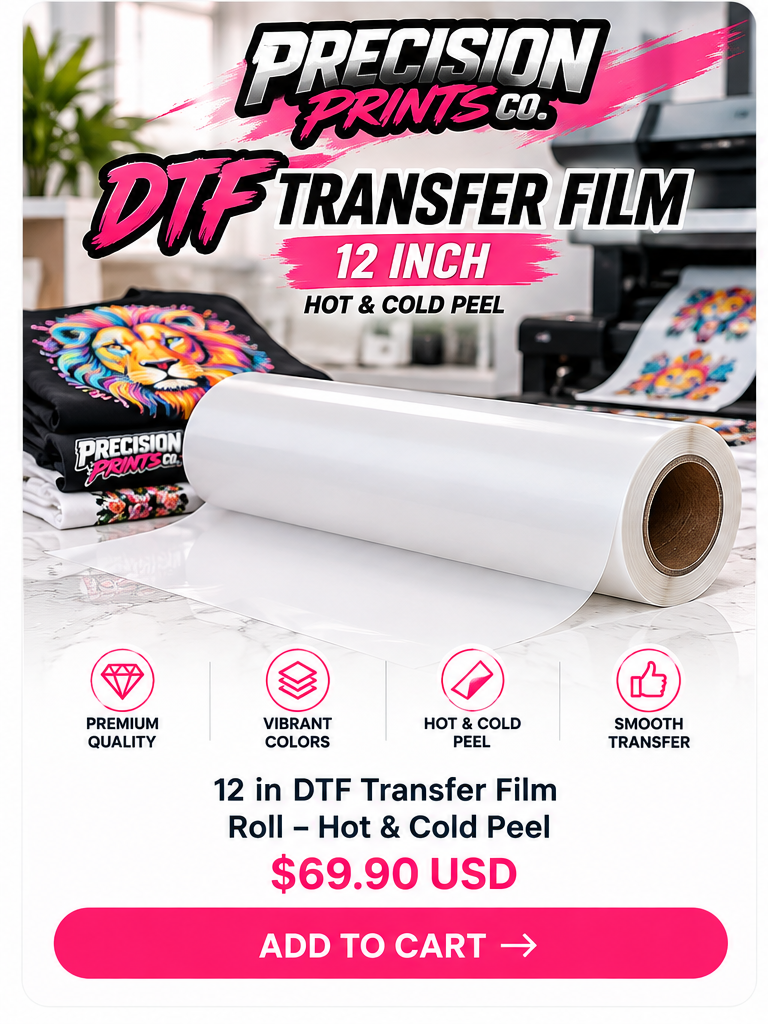 12 in DTF Transfer Film Roll Hot and Cold Peel - Precision Prints Co.