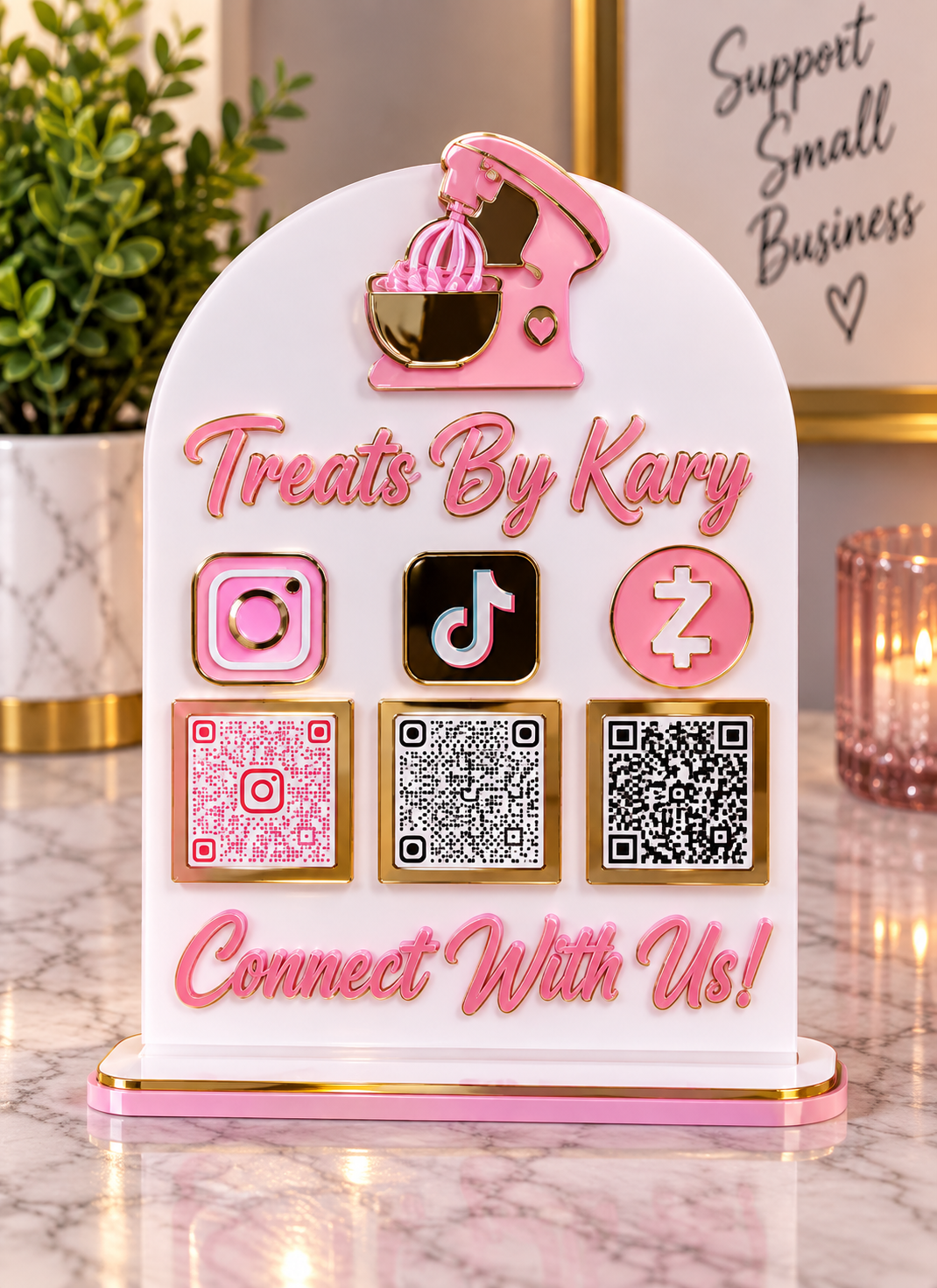Oval Treats By Kary custom acrylic QR stand