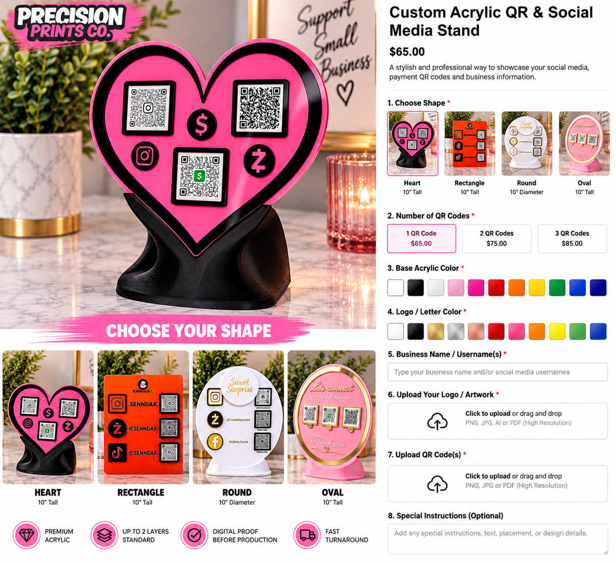 Round custom acrylic QR stand